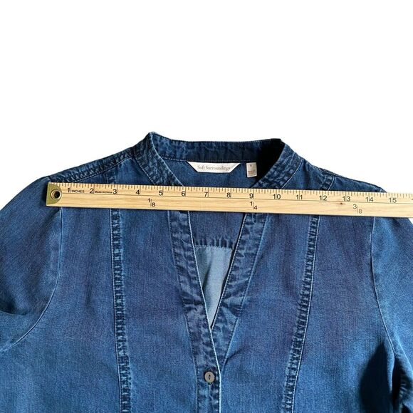 Soft Surroundings Tunic Shirt S Blue Chambray Long Sleeve Button Tencel Boho - Picture 7 of 8